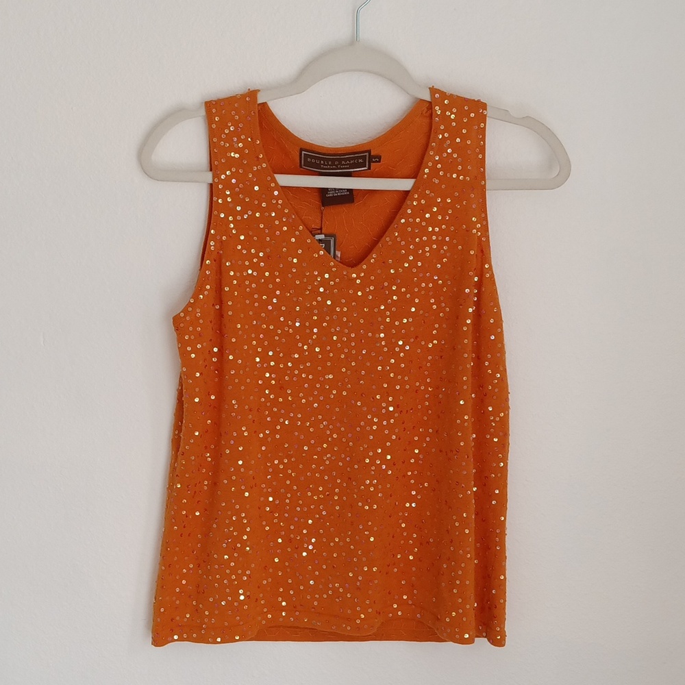 Double D Ranch Orange V-Neck Sweater with Gold Accents